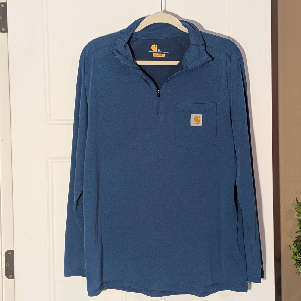 Carhartt Men's Long Sleeve Shirt - Blue. 1/4 Zip. Work Wear. Size Medium.